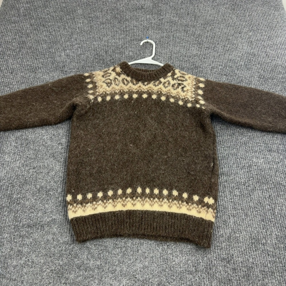 Vintage Quill Knit Sweater Mens XS Brown Wool Fair Isle Nordic Crewneck Gorpcore